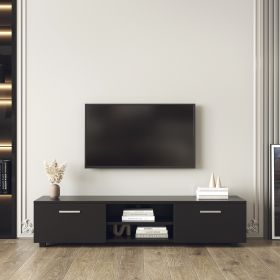 Black TV Stand for 70 Inch TV Stands, Media Console Entertainment Center Television Table, 2 Storage Cabinet with Open Shelves for Living Room Bedroom