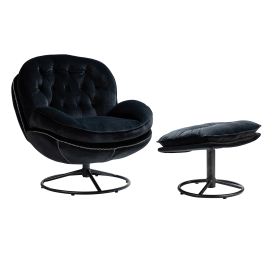 Leonora Swivel Lounge Chair and Ottoman-BLACK