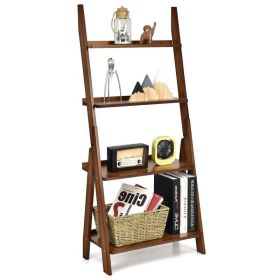 Living Room 4-Tier Bamboo Ladder Display Shelf Storage Rack Plant Flower Stand (Color: Coffee, Type: Display Shelf)